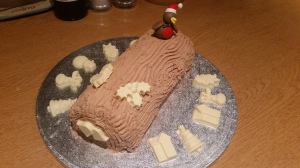 This is my yule log which has white choc decoations